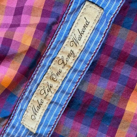 Tommy Bahama Jeans Men’s L Plaid Button Down Shirt Red Purple Roll Tab Casual - Picture 4 of 8